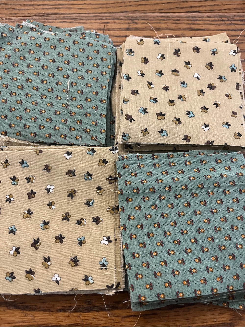 Quilt vintage fabric Floral Print Cotton Green/Beige